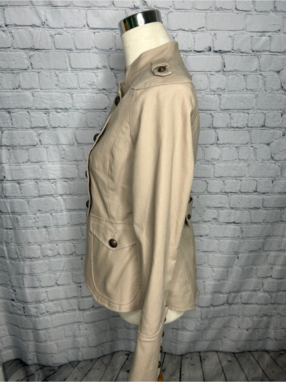 NWT Apostrophe Military Jacket Womens 6 Beige Double Breasted Blazer Utility - Picture 6 of 9